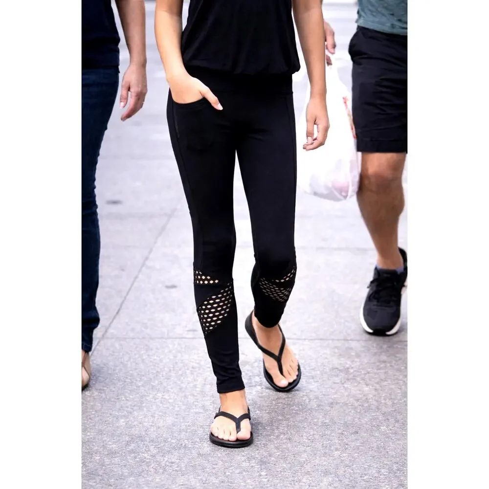 Justice Mesh Cut Out Full Length Leggings- Black - kids size M (10)